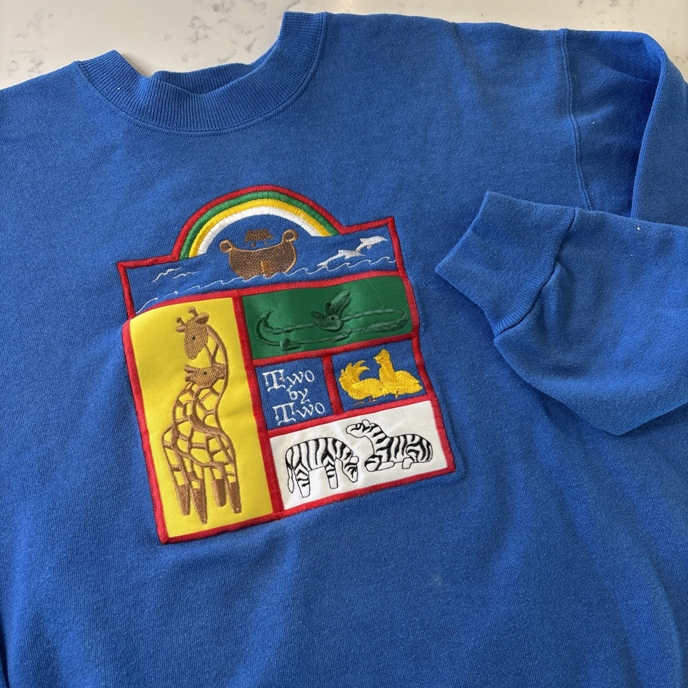 VTG 90s Noah's Ark Sweatshirt  Christian Bible Story Animals Art USA‎ Unisex LG